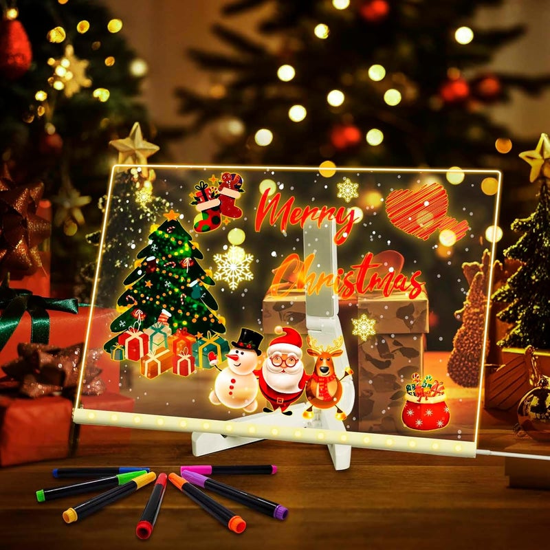 Sweetone Acrylic Dry Erase Board with Light LED Note Board with Colors 11.8 X 7.9 Light up Acrylic Message Marker Board with Adjustable Stand Glow Memo Note Rewritable LED Drawing Board with 7 Pens - Image 1